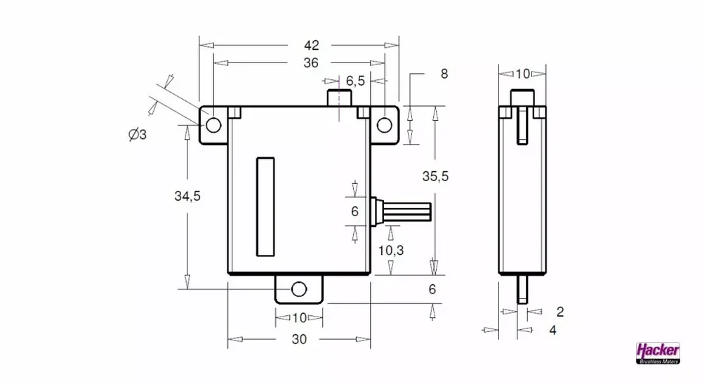 DITEX EL0512W | 30x10x35.5mm | 60Ncm | Flächenservo | Hacker # 51000512