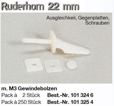 Ruderhorn 22 mm/M3 Gewindebolzen 2 Stück mit Ausgleichkeil, Gegenplatten, Schrauben | # 1013246