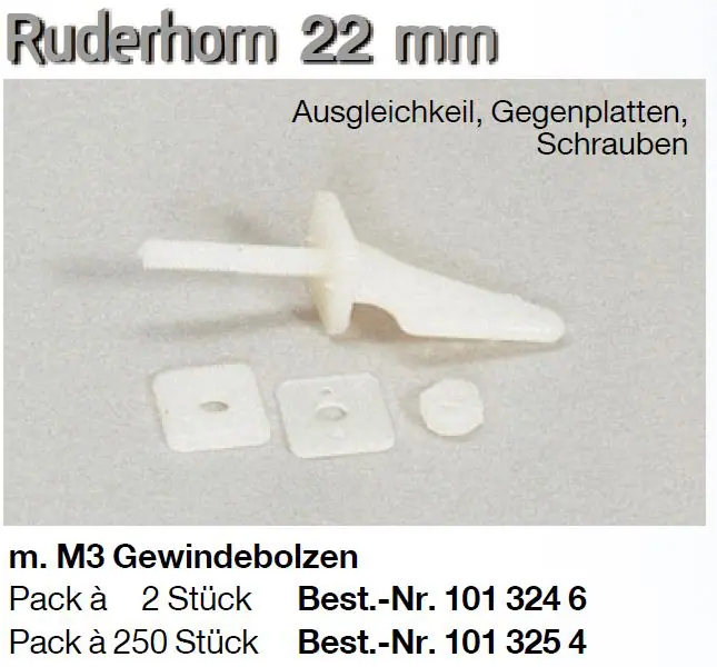 Ruderhorn 22 mm/M3 Gewindebolzen 2 Stück mit Ausgleichkeil, Gegenplatten, Schrauben | # 1013246