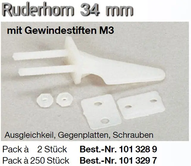 Ruderhorn 34 mm mit Gewindestiften M3 / Ausgleichkeil | Gegenplatten | Schrauben 2 Stück | # 1013289