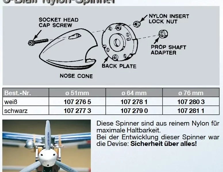 Nylon-Spinner f. Dreiblattpropeller | schwarz | Ø 76 mm  | # 1072811