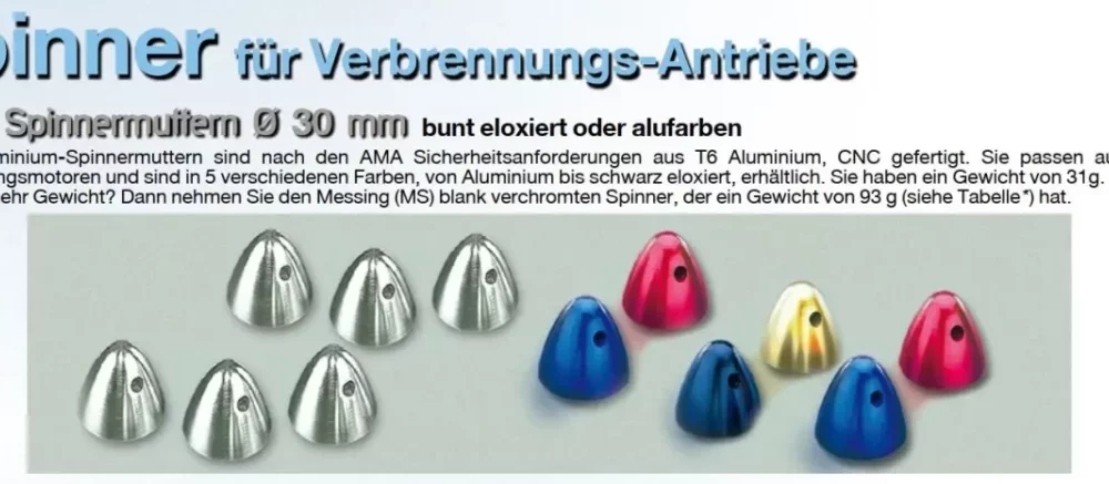 Alu Metall Spinnermuttern Ø 30 mm | alu | Gewinde 1/4″-28  | # 1025660