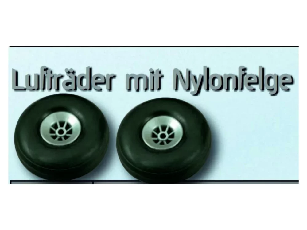 Luftrad mit Nylonfelge | 1 Stück | Außen-Ø 73 mm | Achs-Ø 4 mm | Reifenbreite 23 mm | Felgenbreite 16 mm | 36 g | # 1004980
