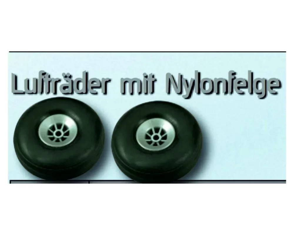 Luftrad mit Nylonfelge | 1 Stück | Außen-Ø 73 mm | Achs-Ø 4 mm | Reifenbreite 23 mm | Felgenbreite 16 mm | 36 g | # 1004980