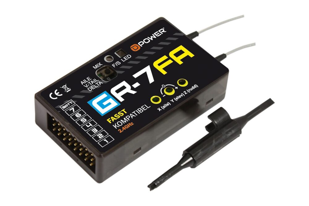 D-Power GR-7FA 2.4GHz Empfänger mit 3X Gyro FASST kompatibel | # GR7FA
