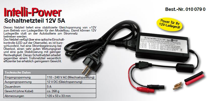 Intelli-Power Schaltnetzteil 12V 5A  # 0100790 - bei Authentic Modellbau  kaufen